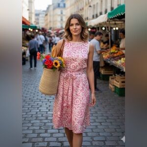 CYNTHIA HOWIE Vintage Silk Pink and Creme Floral Dress Size 6 NWT